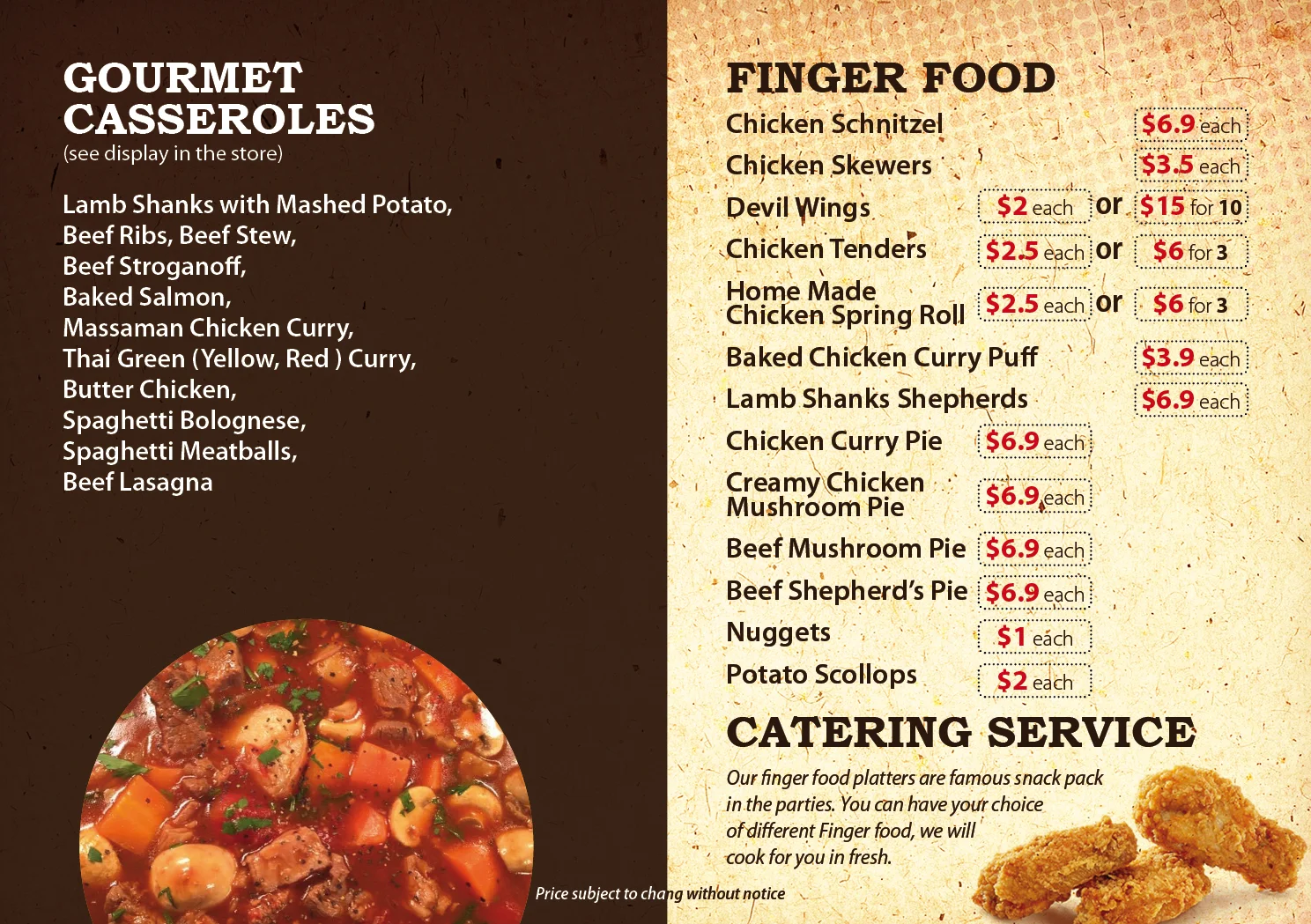 Phat Chicken menu | gourmet casserol & fingle food
