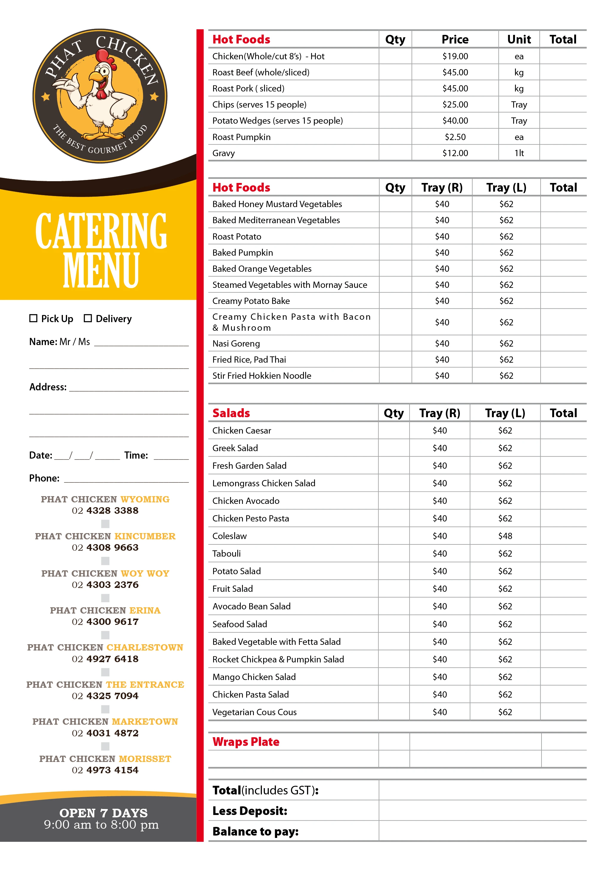 Phat Chicken Catering Menu