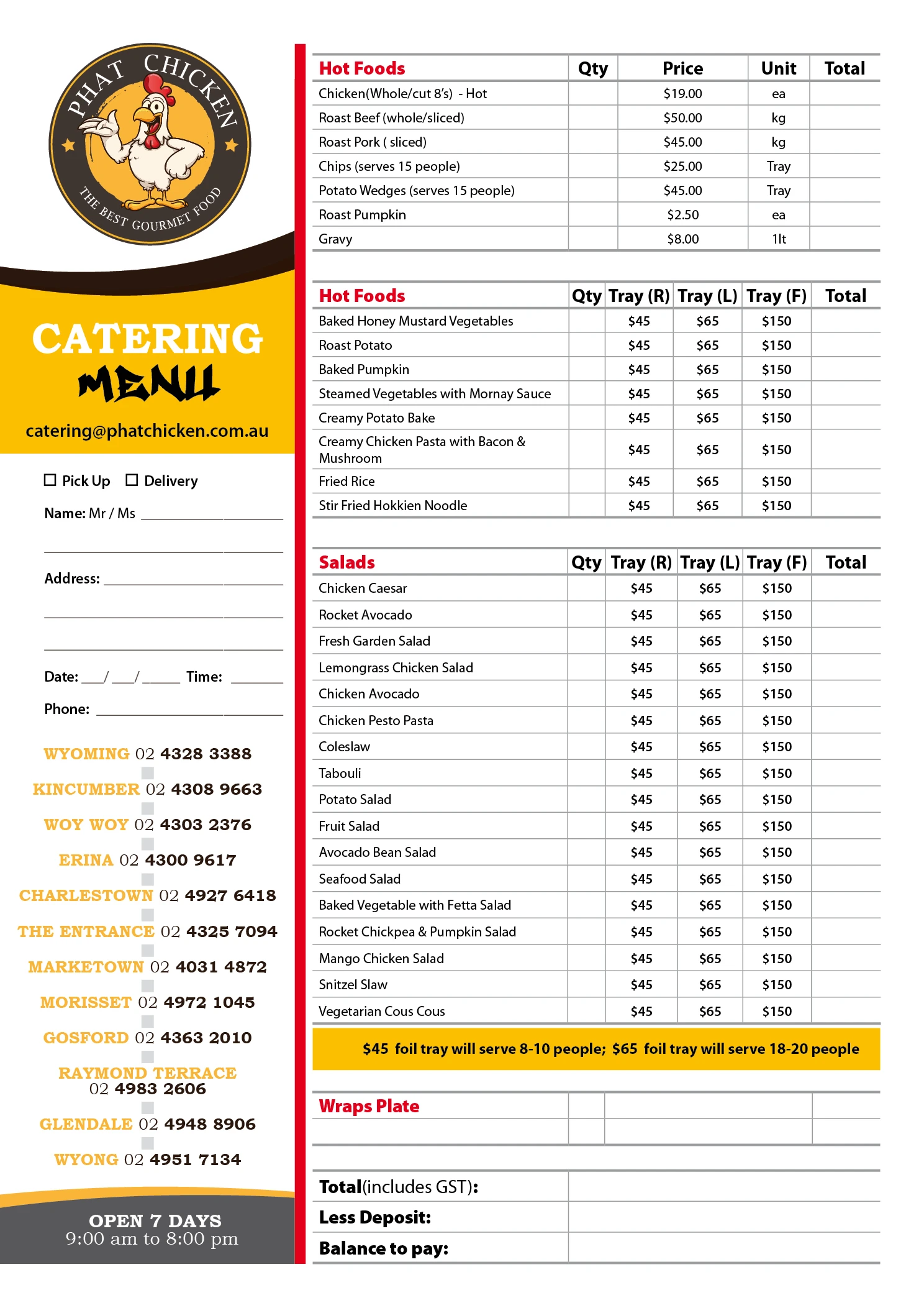 Phat Chicken Catering Menu 2025