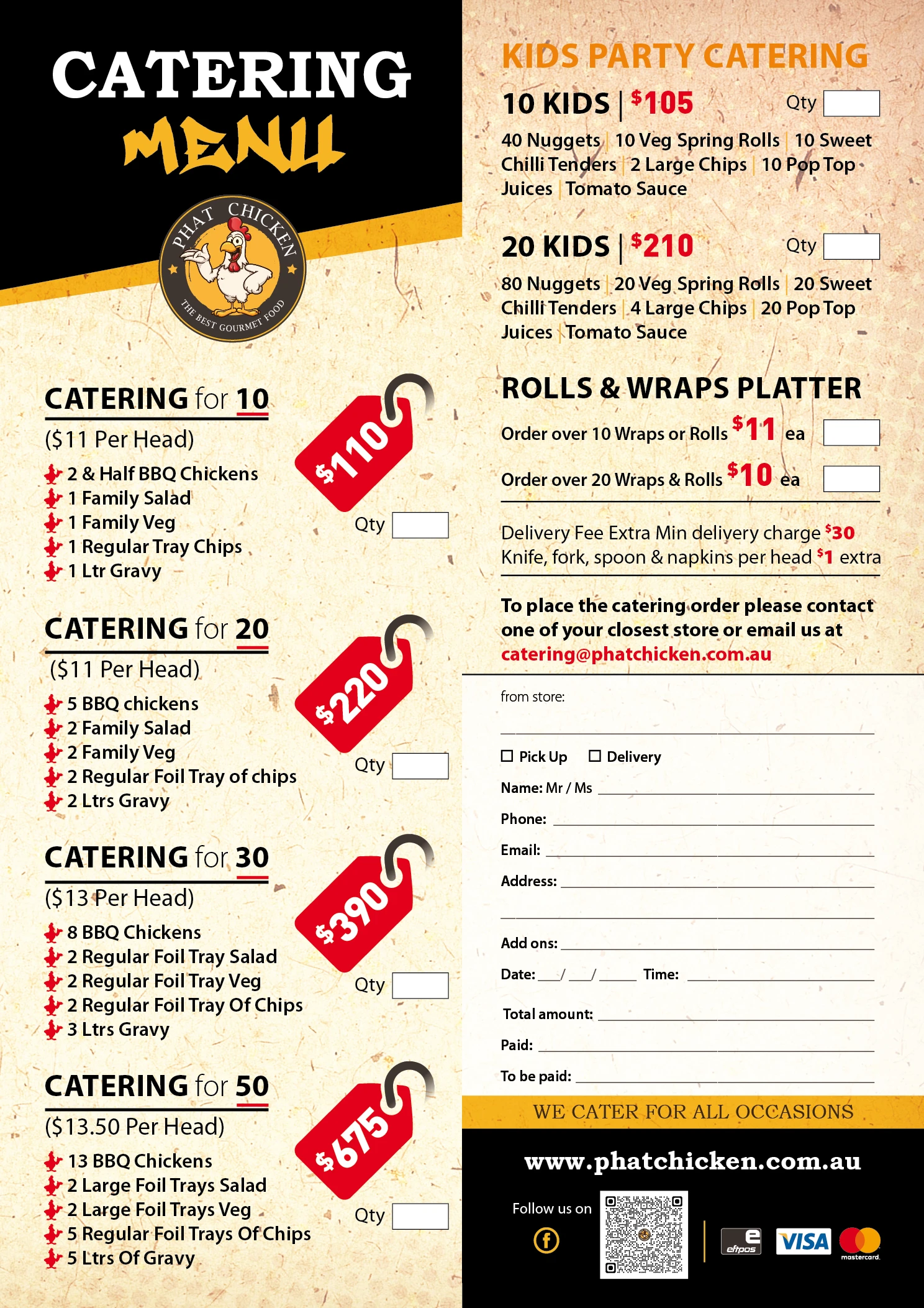 Phat Chicken Catering Menu 2025