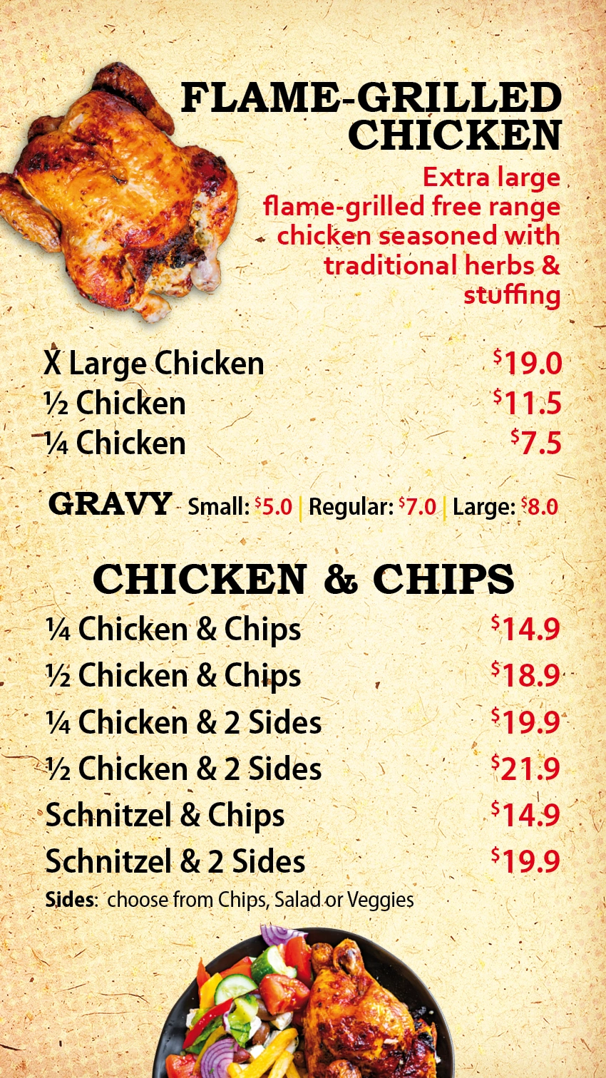 Phat Chicken menu | Flame-grilled chicken and chips
