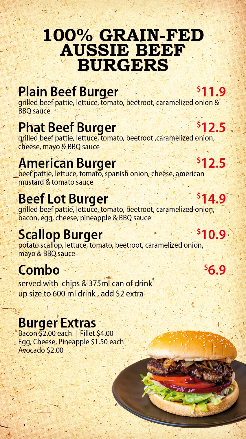Phat Chicken menu | Beef burgers